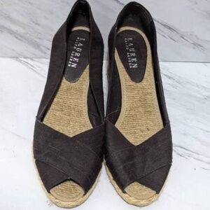 Ralph Lauren Cecilia Wedge Espadrilles - Dark Brown Silk Shantung